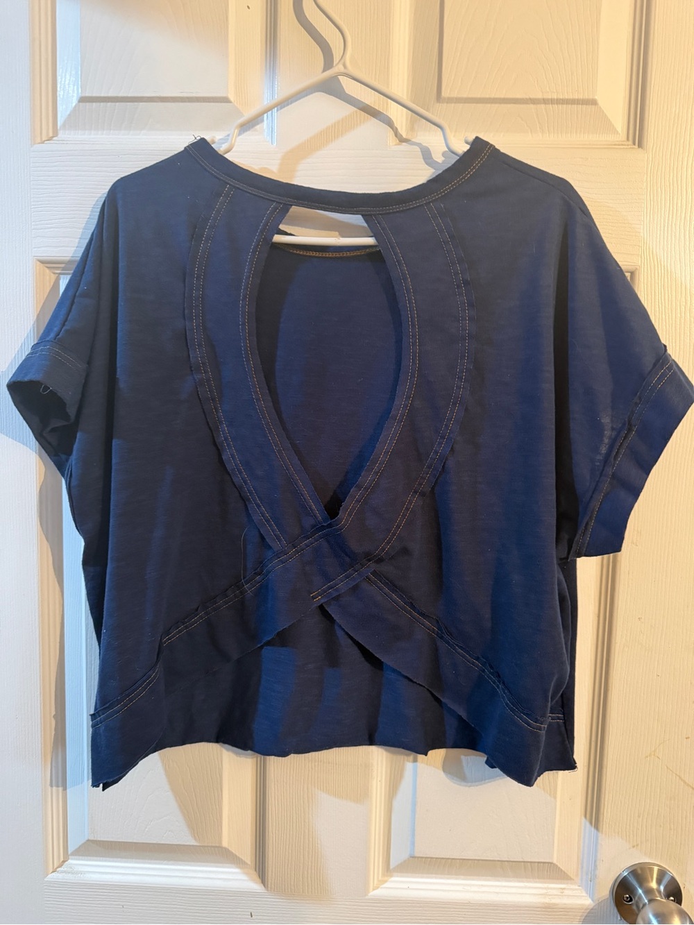 Women's Navy Cross-Back Short Sleeve Top
